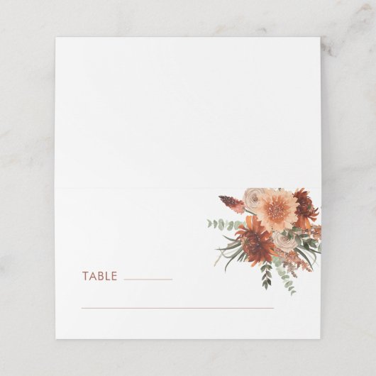 Terracotta Rust Bloemenbruiloft Plaatskaartje (Buitenkant ongevouwen)