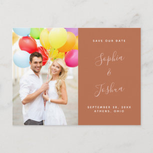 Terracotta Rust & Blush Script Foto Bewaar de datu Briefkaart