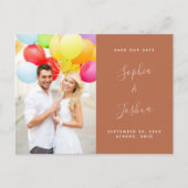 Terracotta Rust & Blush Script Foto Bewaar de datu Briefkaart (Voorkant)