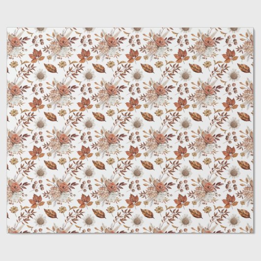 Terracotta Rust Boho Floral Herfst Foliage Cadeaupapier (Vlak)