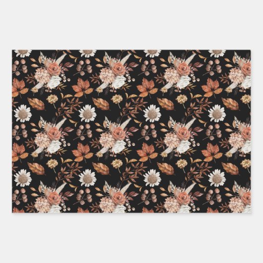 Terracotta Rust Boho Floral Herfst Foliage Inpakpapier Vel (Voorkant 3)