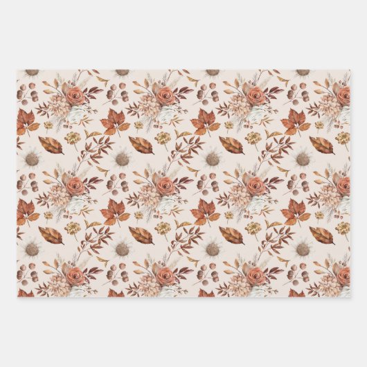 Terracotta Rust Boho Floral Herfst Foliage Inpakpapier Vel (Voorkant 2)