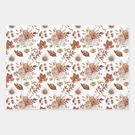 Terracotta Rust Boho Floral Herfst Foliage Inpakpapier Vel