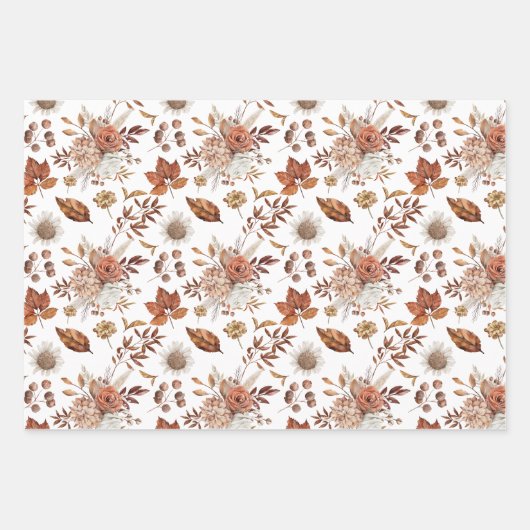 Terracotta Rust Boho Floral Herfst Foliage Inpakpapier Vel (Voorkant)
