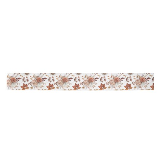 Terracotta Rust Boho Floral Herfst Foliage Satijnen Lint (Voorkant)