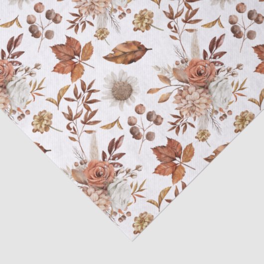 Terracotta Rust Boho Floral Herfst Foliage Tissuepapier (Detail)