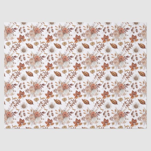 Terracotta Rust Boho Floral Herfst Foliage Tissuepapier (Voorkant)