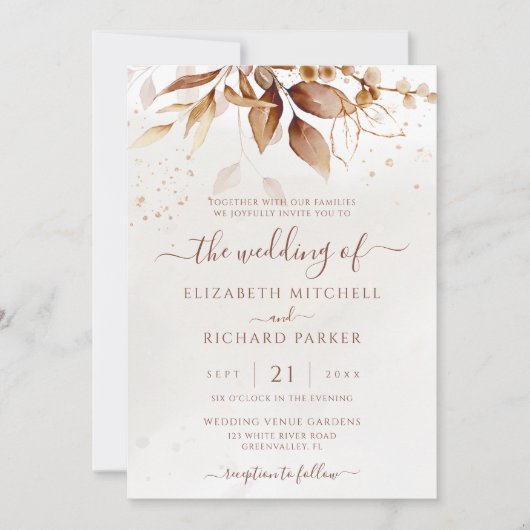 Terracotta Rust Boho Herfst Foliage Bruiloft Kaart (Voorkant)