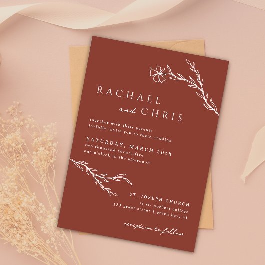 Terracotta Rust Boho Modern Stenciled Botanical Kaart