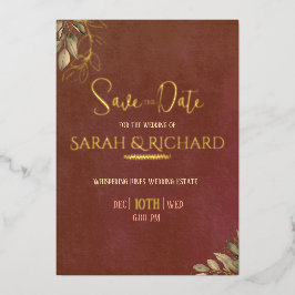 Terracotta Rust Boho Velvet Wedding Save the Date Folie Uitnodiging