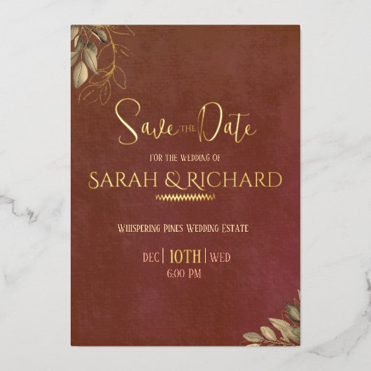 Terracotta Rust Boho Velvet Wedding Save the Date Folie Uitnodiging (Voorkant)