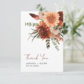 Terracotta Rust Boho Waterverf Bloemenbruiloft Bedankkaart (Staand voorkant)