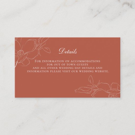 Terracotta Rust Boho White Floral Wedding Details Informatiekaartje (Voorkant)