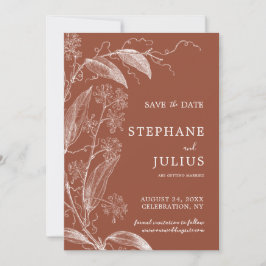 Terracotta Rust Botanical Save the Date Invitation Kaart