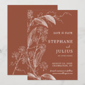 Terracotta Rust Botanical Save the Date Invitation Kaart (Voorkant / Achterkant)