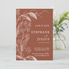 Terracotta Rust Botanical Save the Date Invitation Kaart