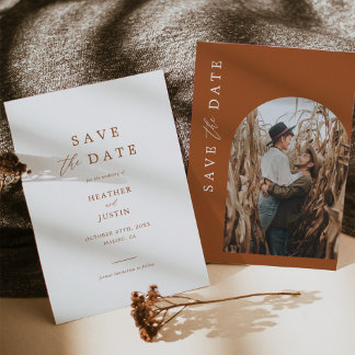 Terracotta Rust Burnt Oranje Foto Save the Dates Date