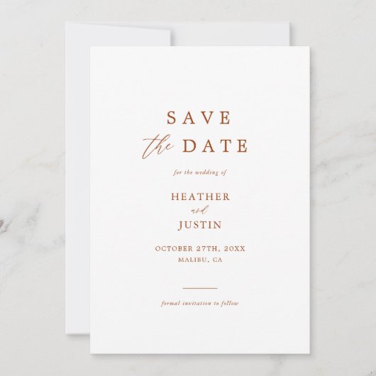 Terracotta Rust Burnt Oranje Foto Save the Dates Date (Voorkant)