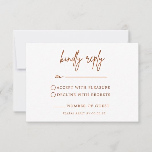 Terracotta Rust Burnt Sinaasappel Wedding RSVP-kaa RSVP Kaartje (Voorkant)
