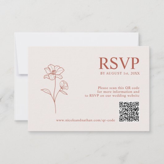Terracotta Rust Earth Tone | Boho Flower QR code R RSVP Kaartje (Voorkant)
