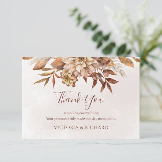 Terracotta Rust Floral Boho Fall Wedding Bedankkaart (Staand voorkant)