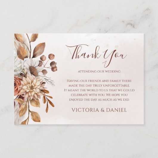 Terracotta Rust Floral Boho Fall Wedding Bedankkaart (Voorkant)