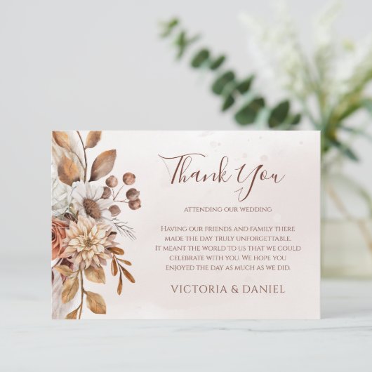 Terracotta Rust Floral Boho Fall Wedding Bedankkaart (Staand voorkant)