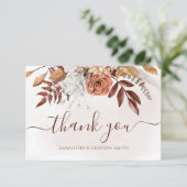 Terracotta Rust Floral Boho Fall Wedding Bedankt (Staand voorkant)