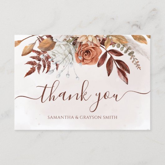 Terracotta Rust Floral Boho Fall Wedding Bedankt (Voorkant)