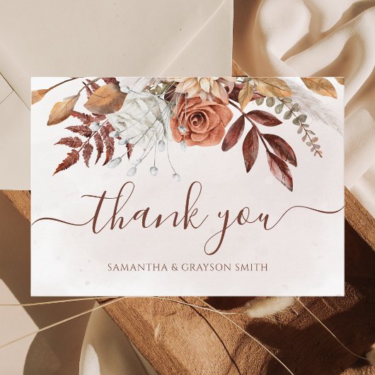 Terracotta Rust Floral Boho Fall Wedding Bedankt