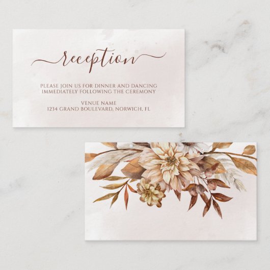 Terracotta Rust Floral Boho Fall Wedding Reception Informatiekaartje (Voorkant / Achterkant)