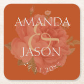  Terracotta Rust Floral Cute Wedding Party Kartonnen Onderzetters (Voorkant)