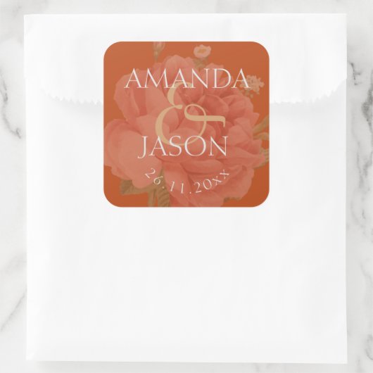 Terracotta Rust Floral Cute  Wedding Vierkante Sticker (Tas)