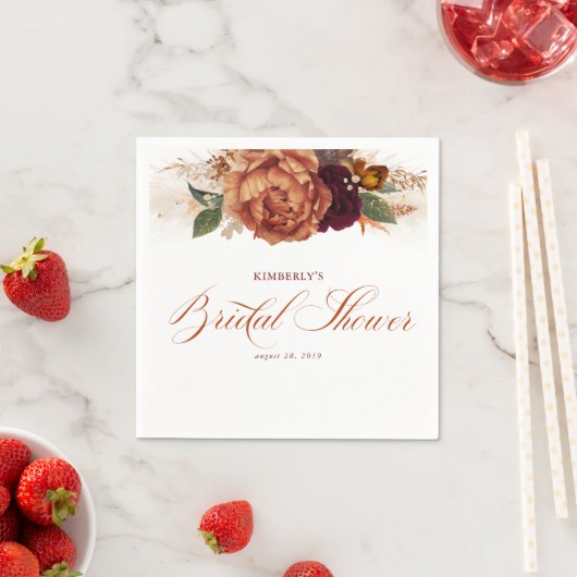 Terracotta Rust Floral Pampas Grass Vrijgezellenfe Servet (Insitu)