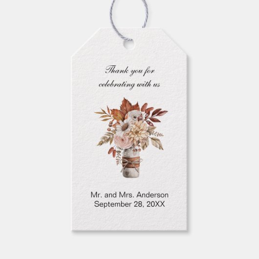 Terracotta Rust Floral Weddenschap Dank je Labels Cadeaulabel (Voorkant)