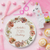 Terracotta Rust Floral Wreath 70th Birthday Papieren Bordje (Feest)