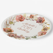 Terracotta Rust Floral Wreath 70th Birthday Papieren Bordje (Gekanteld)