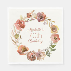 Terracotta Rust Floral Wreath 70th Birthday Servet