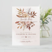 Terracotta Rust Flowers Boho Earthy Herfst Foliage Save The Date (Staand voorkant)