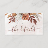 Terracotta Rust Flowers Boho Fall Wedding Details Informatiekaartje (Voorkant)