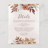 Terracotta Rust Flowers Boho Fall Wedding Details Informatiekaartje (Voorkant)