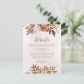 Terracotta Rust Flowers Boho Fall Wedding Details Informatiekaartje (Staand voorkant)