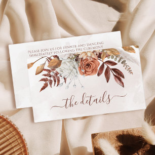 Terracotta Rust Flowers Boho Fall Wedding Details Informatiekaartje