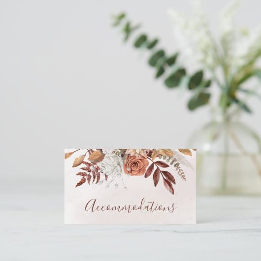 Terracotta Rust Flowers Boho Herfst Accommodations Informatiekaartje (Staand voorkant)