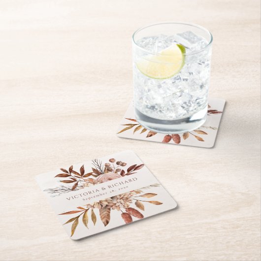 Terracotta Rust Flowers Boho Herfst Foliage Kartonnen Onderzetters (Insitu)