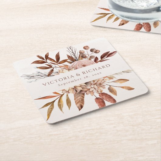 Terracotta Rust Flowers Boho Herfst Foliage Kartonnen Onderzetters (Schuin)