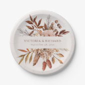 Terracotta Rust Flowers Boho Herfst Foliage Papieren Bordje (Voorkant)