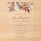 Terracotta Rust Flowers Boho Herfst Foliage Weddin Acryl Uitnodigingen (Voorkant)