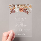 Terracotta Rust Flowers Boho Herfst Foliage Weddin Acryl Uitnodigingen (Insitu (Draagbaar))