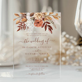 Terracotta Rust Flowers Boho Herfst Foliage Weddin Acryl Uitnodigingen
